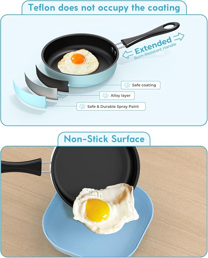 Kids Cooking Set Real for Ages 8-12, Real Mini Kitchen Tools with Stove Burner & Safe Knife, Montessori Cooking Toys for Boys & Girls, Easy Beginner Cooking Gift – Blue