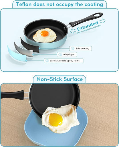 Kids Cooking Set Real for Ages 8-12, Real Mini Kitchen Tools with Stove Burner & Safe Knife, Montessori Cooking Toys for Boys & Girls, Easy Beginner Cooking Gift – Blue