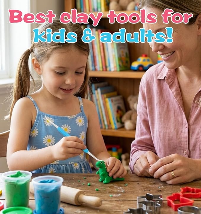 9 Pcs Clay Tools for Kids, Double-Head Sculpting Tools for Pottery, Smooth & Safe for DIY Clay Art, Handmade Craft, School Art Class & Home Hobby