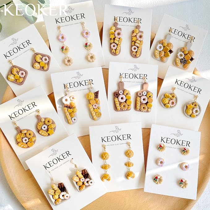 KEOKER Dessert & Bread Polymer Clay Molds & Charcuterie Boards Clay Cutters, Clay Silicone Molds, 6 Shapes Polymer Clay Cutters, 12pcs Earring Molds for Polymer Clay, Polymer Clay Molds for Jewelry