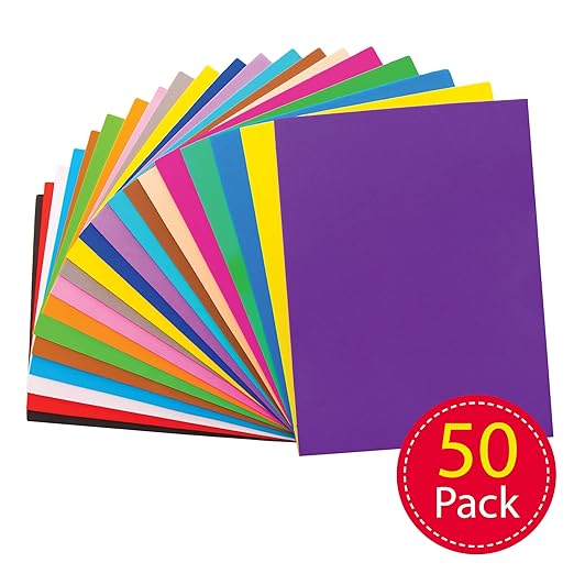 Baker Ross AW961 Foam Sheets Classpack - Pack of 50, Class Pack of Craft Pages for Kids Arts and Craft Activities, Great for Cutting, Gluing or Sewing!