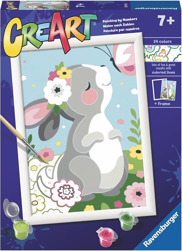 Ravensburger Beautiful Bunny Paint by Numbers Kit for Kids - 20179 - Painting Arts and Crafts for Ages 7 and Up