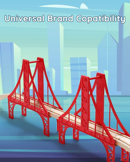 SainSmart Jr. Wooden Train Set Accessories, Double Suspension Bridge Set, Compatible with Brio, Thomas, Melissa and Doug