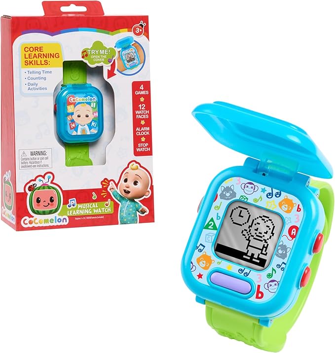 CoComelon JJ’s Learning Smart Watch Toy for Kids with 3 Education-Based Games, Alarm Clock, and Stop Watch, Kids Toys for Ages 3 Up by Just Play