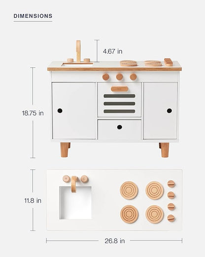 Lalo The Play Kitchen - Tool-Free Assembly, Toddler Kitchen Playset with Interactive Knobs & Doors, Safe for Kids 3+, Promotes Open-Ended Play, Wooden Play Kitchen, Made from Birch Wood - Sage