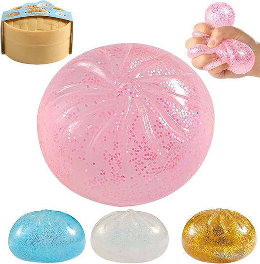 Glitter Dumpling Squishy, Viral Squishy Dumpling Mystery Box, Bao Bun Squeeze Toy,Stress Relief Fidget Toys (Pink)