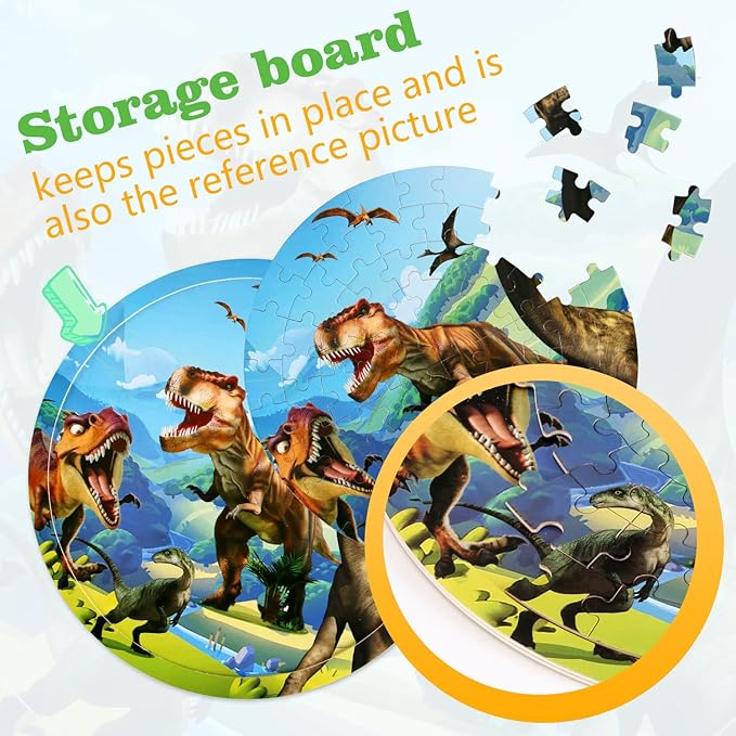 Wooden Dinosaur Puzzles for Kids Ages 4-6, Set of 2 Packs with 48-Piece Jigsaw Puzzles Preschool Educational Brain Teaser Boards Toys Gifts Children, Wood Puzzles for 3 4 5 6 7 8 Years Old Boys Girls