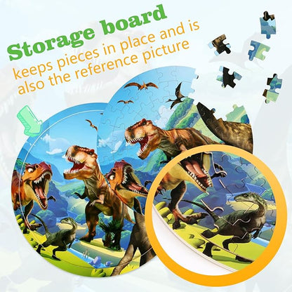 Wooden Dinosaur Puzzles for Kids Ages 4-6, Set of 2 Packs with 48-Piece Jigsaw Puzzles Preschool Educational Brain Teaser Boards Toys Gifts Children, Wood Puzzles for 3 4 5 6 7 8 Years Old Boys Girls