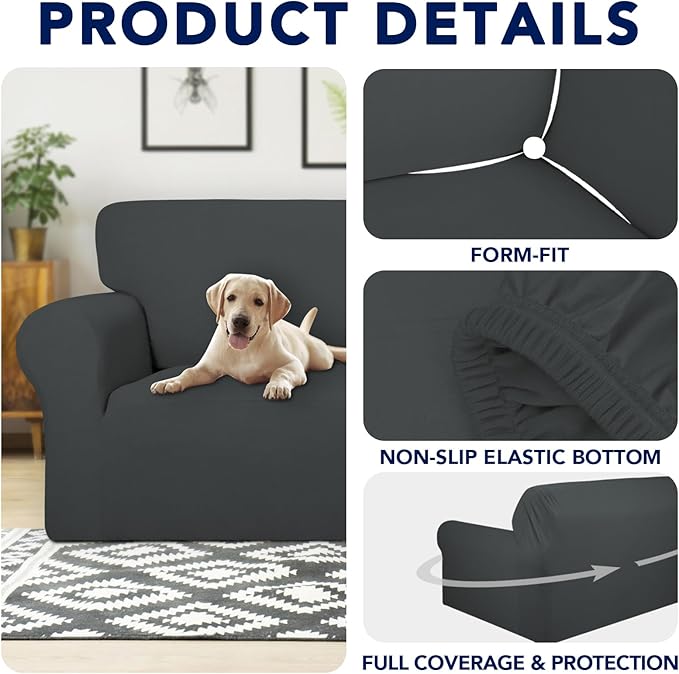 PureFit 100% Dual Waterproof Couch Cover Slipcovers for Couches and Sofas - Stretch Non Slip Fleece Sofa Covers Washable, Leakproof Furniture Protector for Kids, Pets, Dog (Sofa, Dark Gray)