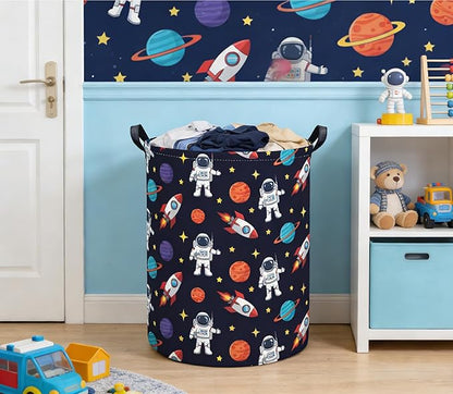 Baby Laundry Basket Kids Hamper Toy Storage Bin for Boys Room Decor Baby Nursery Hamper Gift Baskets for Bedroom Bathroom(Blue Astronaut)