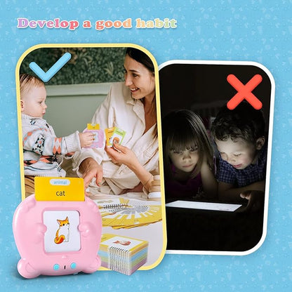 Upgraded Talking Flash Cards for Toddlers, 1 Year Old Boy Girl Birthday Gift, Montessori Toys for 1 2 3 Year Old, 224 Sight Words Flash Cards Kindergarten, Speech Therapy Toys for Toddlers 1-3, Pink