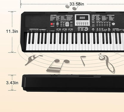 61-Key Electronic Keyboard Piano for Beginners with 200 Tones & Rhythms, Microphone, Learning Features, and Piano Note Stickers