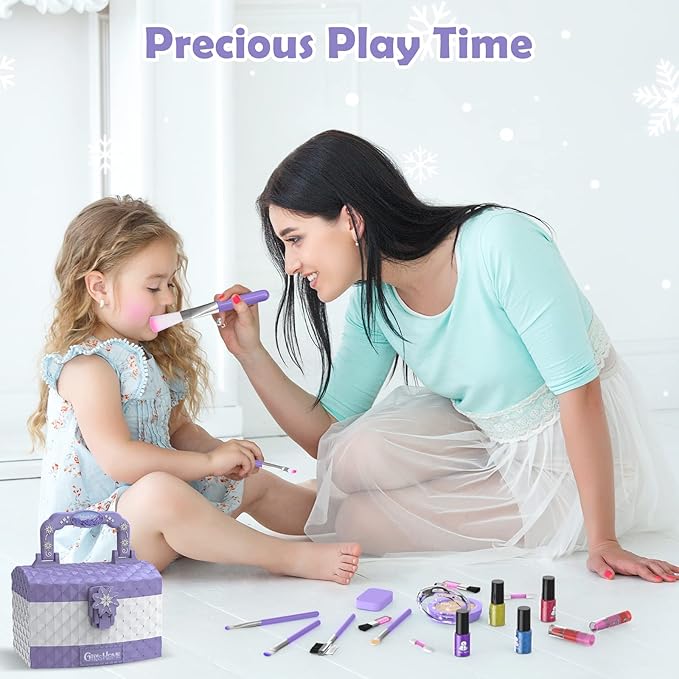 GirlsHome Kids Makeup Kit for Girl 35 Pcs Washable Toddler Makeup Kit, Girl Toys Real Cosmetic Little Girls Makeup Set, Safe & Non-Toxic Frozen Makeup Set for 3-12 Year Old Kids (Purple)