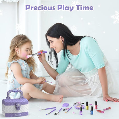 GirlsHome Kids Makeup Kit for Girl 35 Pcs Washable Toddler Makeup Kit, Girl Toys Real Cosmetic Little Girls Makeup Set, Safe & Non-Toxic Frozen Makeup Set for 3-12 Year Old Kids (Purple)