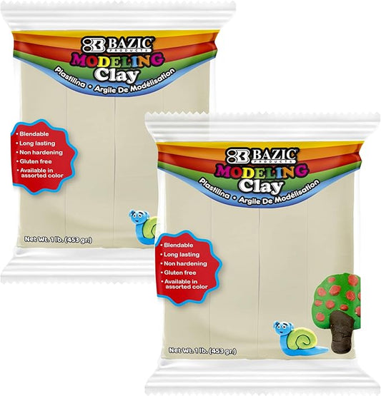 BAZIC Modeling Clay Cream White Color 1 LB, Light Dough Art Craft, Non Toxic Gift for Artist Kids Toddler Boys Girls, Bulk for Classroom, 2-Pack