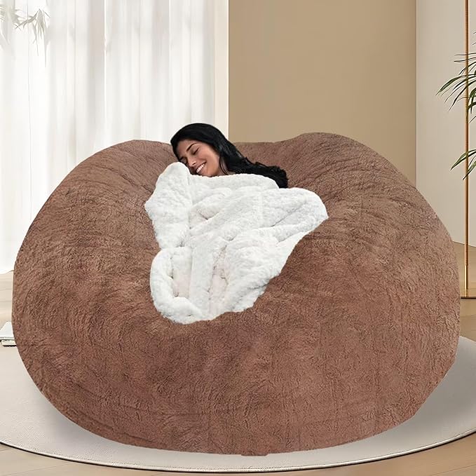 BCU 6FT Bean Bag Chair for Adults and Kids Without Filler Giant Stuffed Animal Storage Cover Soft Faux Fur Floor Chair Cover for Bedroom Living Room, Khaki