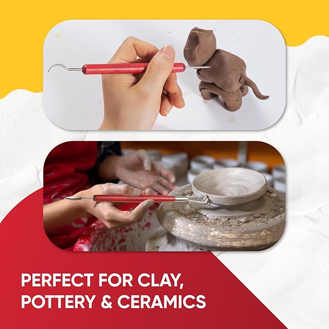 6 Pcs Clay Sculpting Tools for Air Dry & Polymer Clay, 6pc Pottery Tools Set for Modeling Clay, Ceramics & Wax Carving, Stainless Steel Double Ended Kit for Sculpting, Shaping & Pottery Art