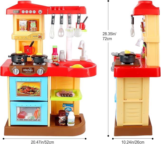 deAO Kitchen Playset Toy Pretend Food with Sounds and Lights Role Playing Game Pretend Food and Cooking Playset for Toddlers,Kitchen Toys for Boys Girls