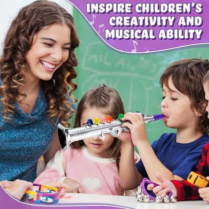 Lewtemi Silver Clarinet Musical Instruments Toy for Kid Toddler Fake Plastic Preschool Music Toy Gift Portable Wind Instrument Early Educational Teaching Songs Toy Gifts for Toddlers Children