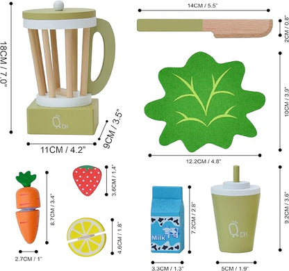 Teamson Kids Little Chef Frankfurt 13-pc. Wooden Play Kitchen Blender Accessory Set with Pretend Ingredients, Natural/Green