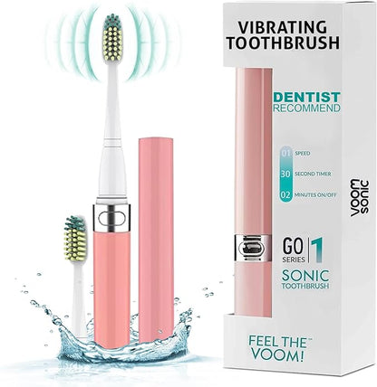 Voom Sonic Go 1 Series Travel Electric Toothbrush | Travel Toothbrushes - Battery Operated Toothbrush for Adults & Kids, Dentist Recommended Toothbrush, Portable with 2 Minute Timer (Pink)