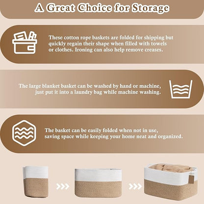Goodpick Woven Storage Baskets for Organizing 22”x17”x12” Large Blanket Basket for Living Room Bedroom, Dog Toy Basket with Handles, Stylish Gift Baskets Empty for Home Décor