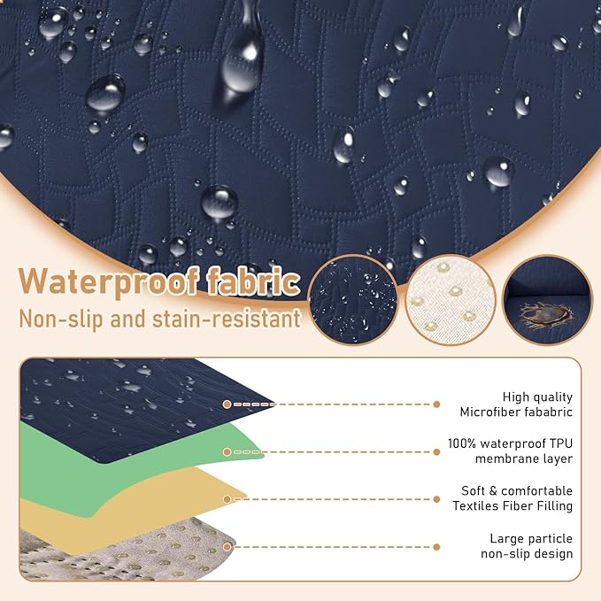 Recliner Covers That Stay in Place, 100% Waterproof Non-Slip Recliner Chair Covers with Pocket, Elastic Straps, Washable Reclining Chair Protector for Kids, Pets, Dog, Cat,Dark Blue,23IN