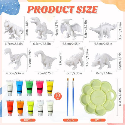 Affrolling Dinosaur Painting Set for Kids Arts DIY Paint Kits with Glow in The Dark Paint, Brush and Palette for Toddlers Boys Birthday Gifts Dino Art Crafts Projects, 8 Styles