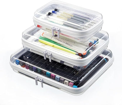 MACOPRO 3PCS Clear Zipper Pouches, Kid's Toy Storage Organizer Bins, Zippered Hard Pouch Double, Portable Makeup and Cosmetic Bag, Hard Plastic Case,Clear Zipper Bags Pencil Case, Christmas Storage