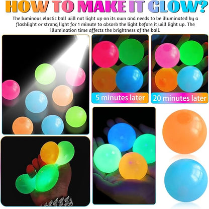 12Pcs Glow in The Dark Sticky Balls Toys, Upgraded Glowing Sensory Balls Stick to The Ceiling, Stress Balls for Kids and Adults, Autism& ADHD Toys, Stocking Stuffers & Party Favors