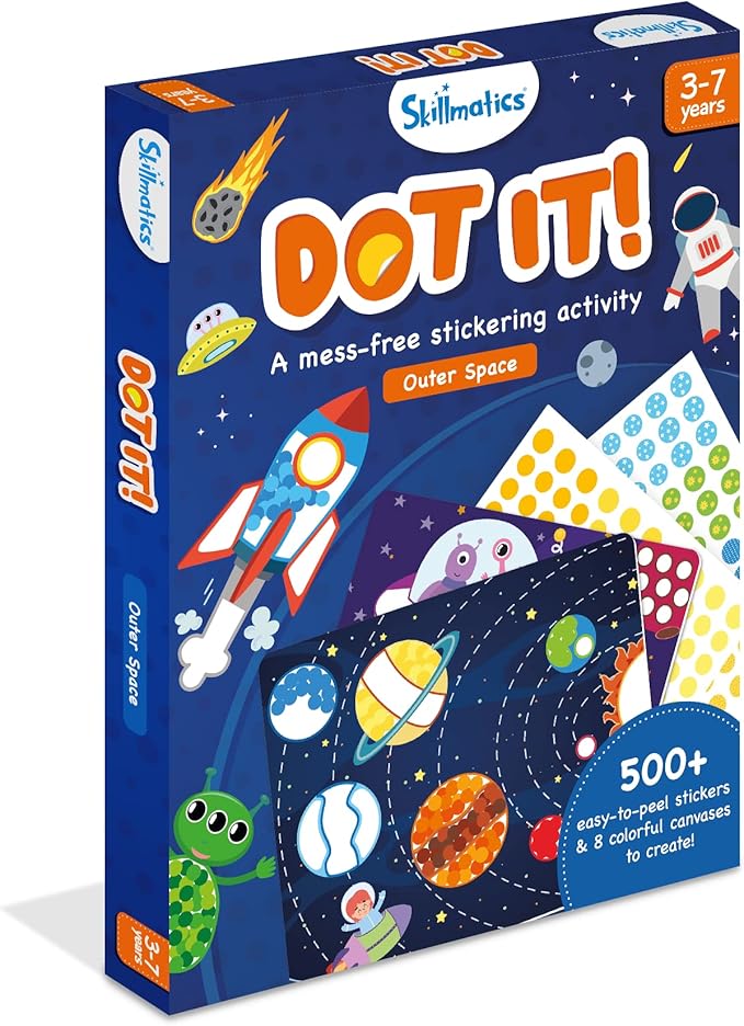 Skillmatics Art Activity - Dot It Space, No Mess Sticker Art for Kids, Craft Kits, DIY Activity, Gifts for Boys & Girls Ages 3, 4, 5, 6, 7, Travel Toys for Toddlers