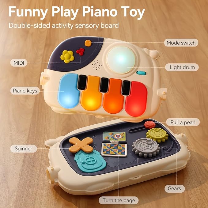 Baby Play Mat Gym,4-in-1 Kick and Play Piano Tummy Time Mat Learning Walker-Musical Activity Center with Lights Seat and Push Walkers Ideas for Baby Newborn 6-12 18 Months Boy Girl
