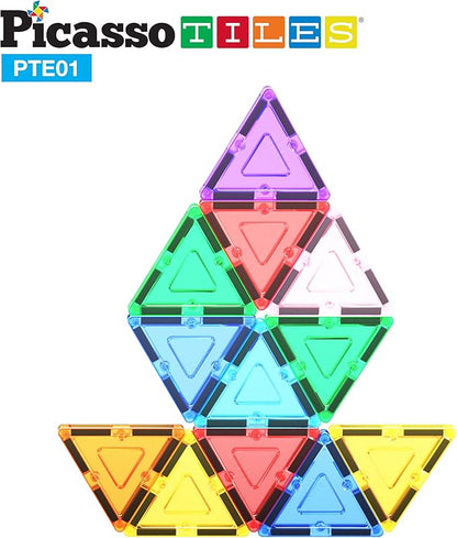 PicassoTiles Magnetic Building Block Set Equilateral Triangle Magnet Tiles Construction Toy STEM Learning Kit Educational Playboards Pretend Play Stacking Blocks Child Brain Development PTE01