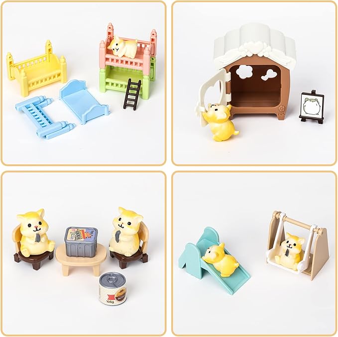 TQQFUN Pet Pretend Play Toys, 33 PCS Hamster Figures Playset Toy, Realistic Detailed Pet Care Center, Hamster Care Role Play Educational Toys, Gift for Kids Toddlers Boys and Girls