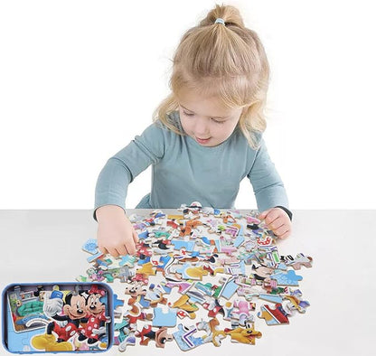 Minnie Mickey Puzzles for Kids Ages 4-8 60 Pieces Puzzles for Kids Ages 3-5 Mickey Mouse Puzzles for Girls and Boys Toys Jigsaw Puzzles in a Metal Box Educational Puzzles (Minnie Mickey 0687)