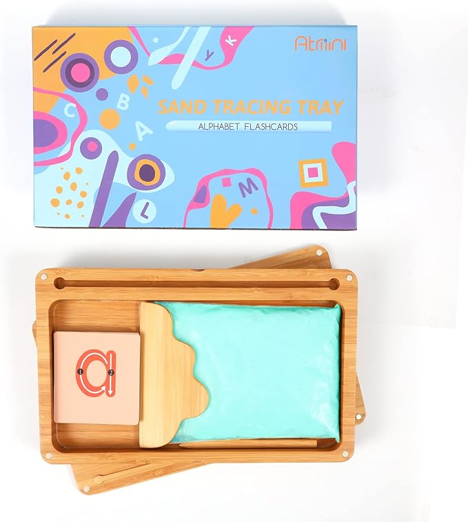 Sand Tray for Classroom Montessori Sand Tray with Lid Wooden Sand Trays for Kids Writing Letters and Numbers (Blue)