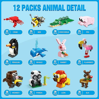 HOGOKIDS Party Favors for Kids - 12 Pack Animals Building Blocks Toy for Easter Gifts Goodie Bags Classroom Prizes Stocking Stuffers Building Set Valentines Day Birthday Gift for Boy Girl Ages 6-12+