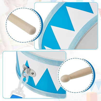 Kids Drum Set 7.87 in Wooden Toy Drum with Adjustable Strap 2 Drumsticks Educational Sensory Musical Instrument Set for Toddlers Kids Baby Toy Gift(Blue Triangle Style)