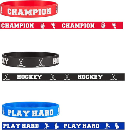 BBTO 24 Pieces Hockey Rubber Bracelets Silicone Hockey Wristband Stretch Rubber Bracelets for Sport Themed Party Supplies