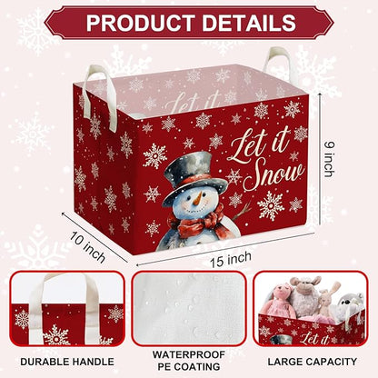Merry Christmas Snowman Rectangular Basket,Waterproof Boxes with Handle, Toy Snowman Storage Box for Boys Girls, Merry Foldable Book Storage, Christmas Gifts Basket for Family, Christmas Party Decor