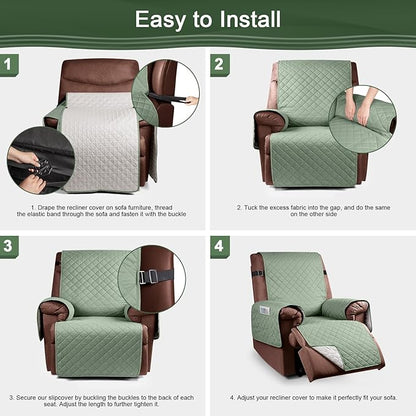 KinCam 100% Waterproof Recliner Chair Cover, Reclining Couch Covers for Pets, Dogs, Recliner Couch Slipcover Furniture Protector with Elastic Straps for Kids(23.6", Sage Green)