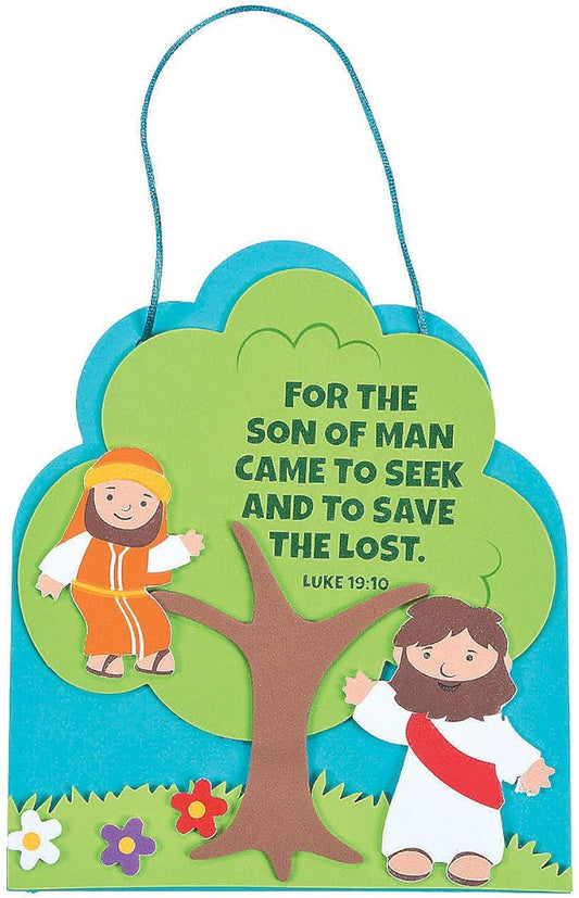 Fun Express Zacchaeus Sign Craft Kit - Makes 12- Religious, Sunday School and Crafts for Kids - Vacation Bible School Supplies/Decor
