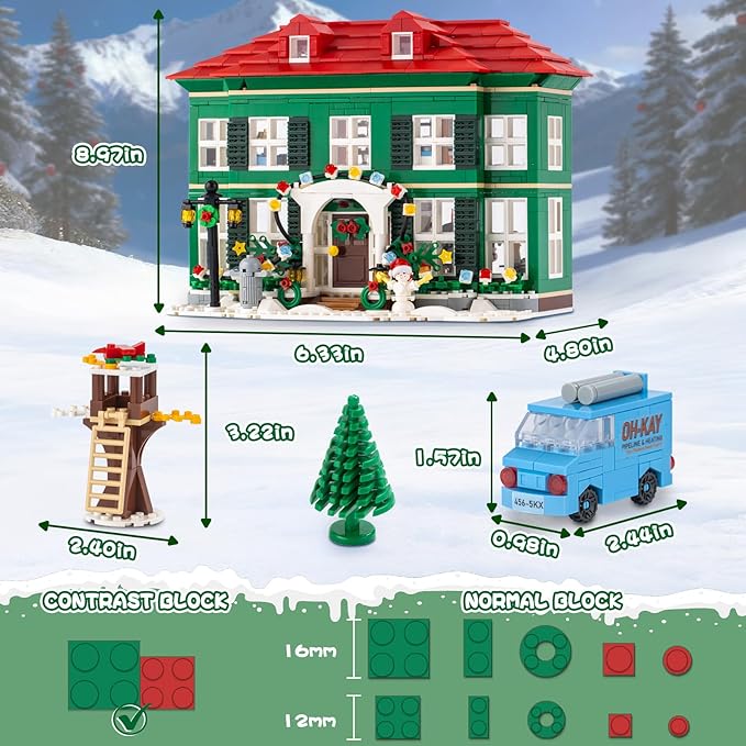 Christmas House Building Set with Light for Adults, NO Compatible with Lego House, 1187PCS Holiday Loness Home Boys House Building Kits, Christmas for Movie Fans Friends Family