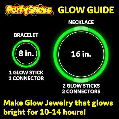 PartySticks Green Glow Sticks Party Supplies 100pk - 8 Inch Glow in the Dark Light Up Sticks Party Favors, Glow Party Decorations, Neon Party Glow Necklaces and Glow Bracelets with Connectors