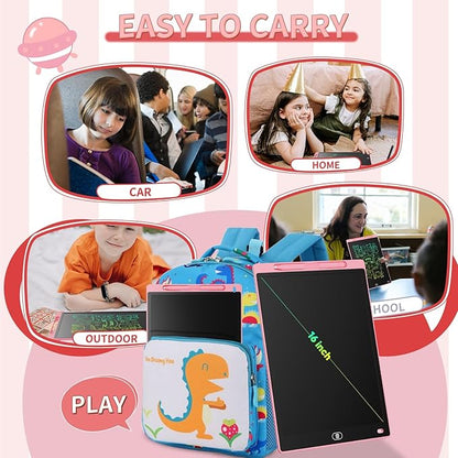 Genialba LCD Writing Board 16 Inches, Colourful Electronic Tablet, Portable Erasable Drawing Board, Graphic Tablet for Children's Games 3 4 5 6 7 Year Old Kid Boys Girls (Pink)