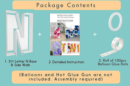 3FT Tall Mosaic Balloon Frame Letters Big Marquee Light Up Letters DIY Kit for Birthday Party Wedding Backdrop Decor Letter N Pre-Cut Foam Board