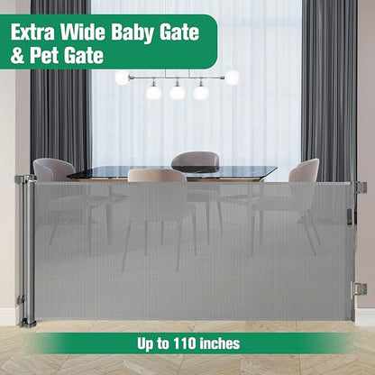 110 Inch Retractable Baby Gates Extra Wide Baby Gate for Large Openings Indoor Outdoor Retractable Dog Gate for Stairs Extra Long Baby Gate Large Retractable Pet Gate Child Gates for Doorways