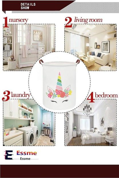Essme Kids Laundry Basket,Unicorn Hamper Collapsible Waterproof Storage Bin for Girls,Gift Baskets(Cute Unicorn)