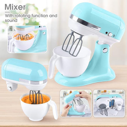 Kitchen Appliances Toys, Kids Play Kitchen Accessories Set, Pretend Kitchen Toys for Kids Ages 4-8, Coffee Maker, Mixer, Toaster with Realistic Lights & Sounds, Gift for Girls Ages 3+
