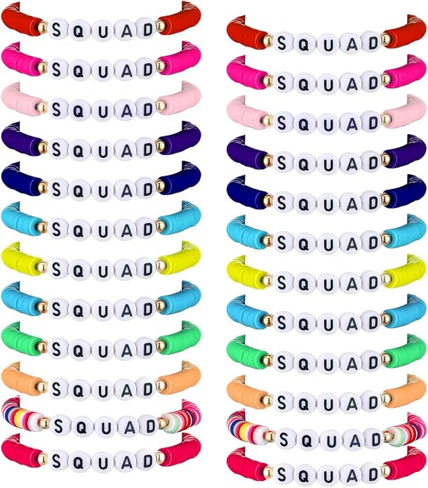 Sureio 24 Pcs Colorful Friendship Bracelets Letter Heart Smile Bracelet Surfer Bracelets Stretch Beaded Kids Bracelet for Girls Women Back to School Tween Girl Party Favors